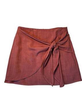 Alya Rose Linen-Blend Tie Front Faux Wrap Mini Skirt Size Small